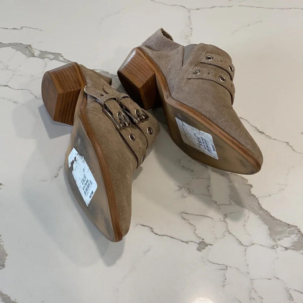 Rebecca Minkoff Tan Suede Buckled Low Booties 7